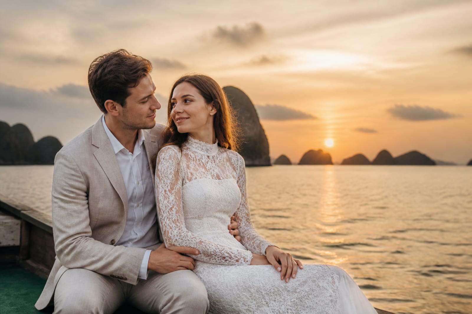 Ha Long Bay at sunset (illustration)