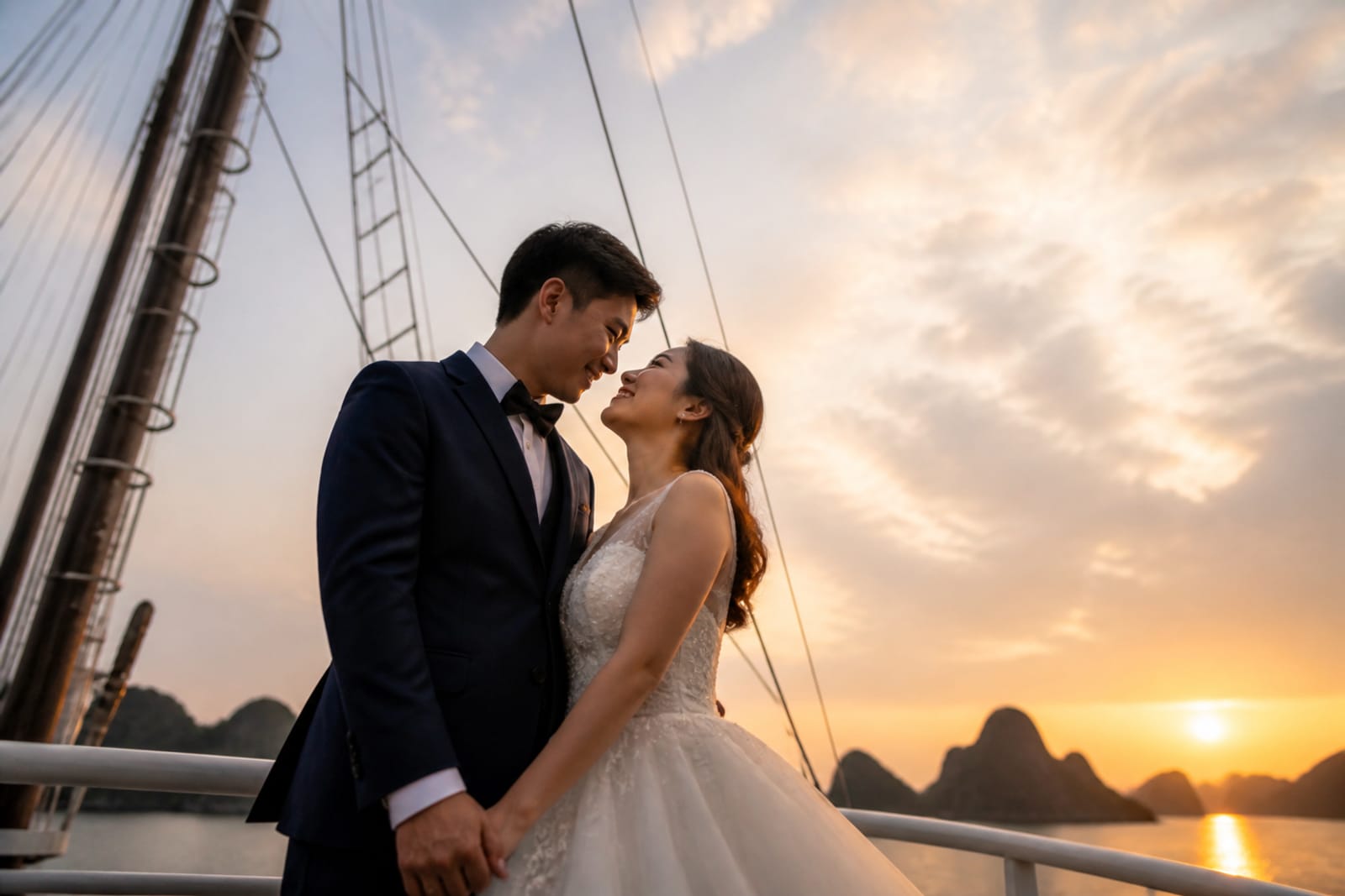 Ha Long Bay at sunset (illustration)