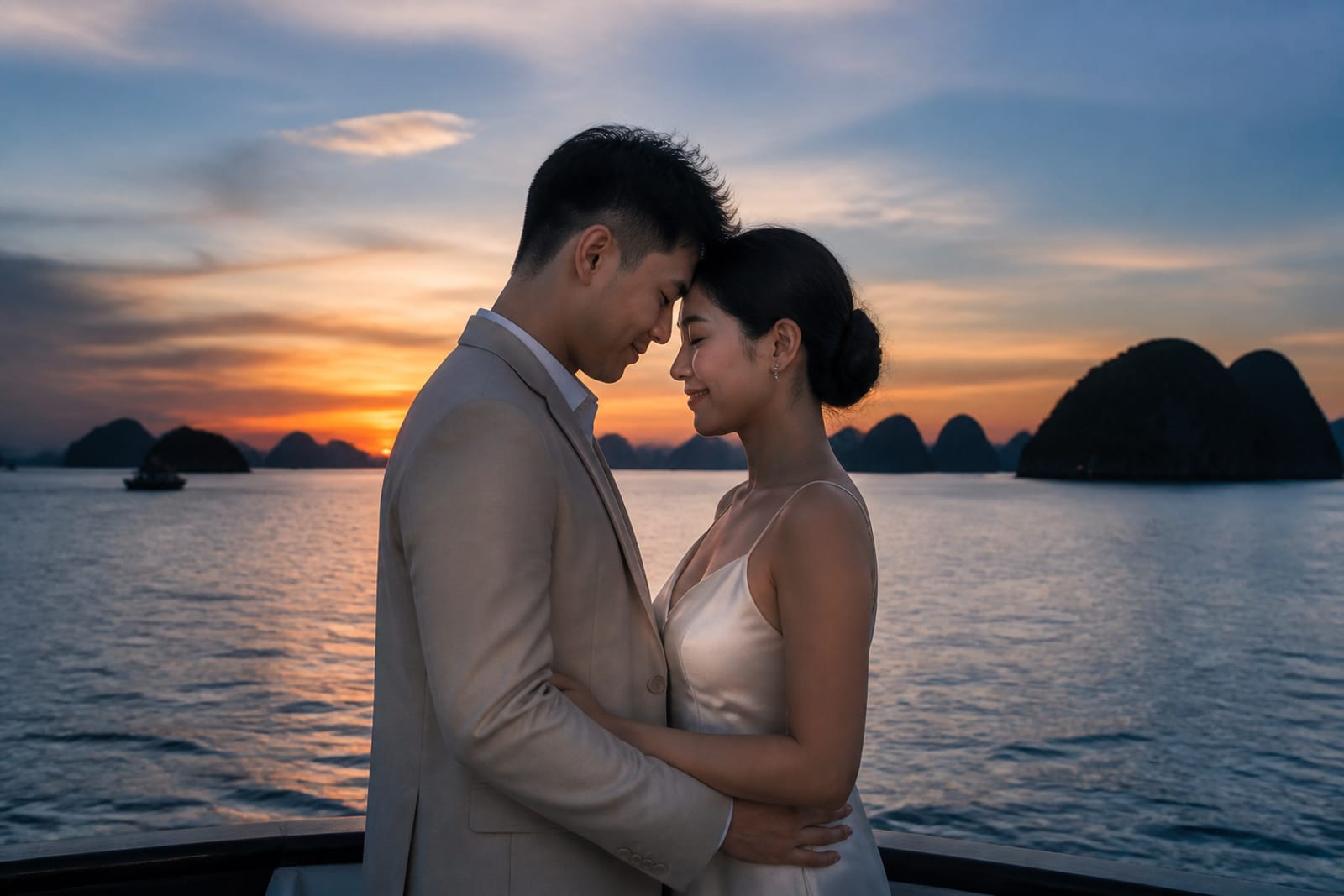 Ha Long Bay at sunset (illustration)